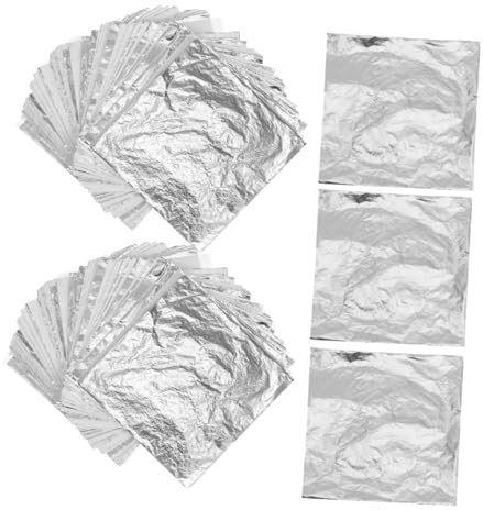WEKAMOS 100 Stück Silberfolie Blattsilber für DIY Basteln Nägel Kunst Projekte Metallic Papier Selbstklebend Vielseitig für Resin Schmuck Malerei Dekoration