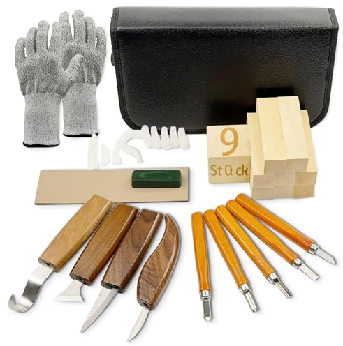 Kit de Sculpture sur Bois avec 23 Pièces de Sculpture pour Adultes Couteaux à Sculpter Professionnels pour Figurines en Bois, Figurines D'animaux, Décorations et Travaux Artistiques