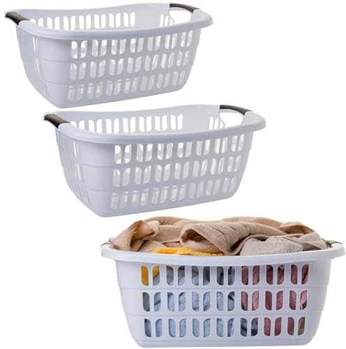 Livinja Wäschewanne 3er Set - Große Wäschewanne Weiß 55x37x20 cm 30L, Wäschekorb Kunststoff Made in EU, Stapelbar mit Griffen