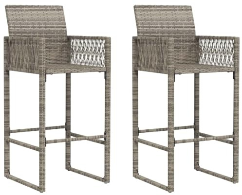 Todiikf Garten-Barhocker 2er Set Grau Poly Rattan 52x58x118 cm mit Armlehne und Rückenlehne, UV-beständig, 110 kg belastbar, Modernes Design für Balkon Terrasse Garten