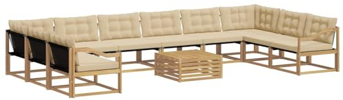 vidaXL Outdoor-Sofagarnitur mit Kissen 11 pcs Weiß und Beige, Garten Set, modernes Outdoor Sofa, langlebige Lounge, Textilene Couch, wetterfeste Sitzgelegenheit für die Terrasse
