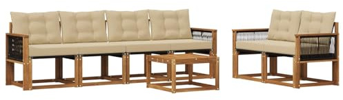 vidaXL Outdoor-Sofagarnitur mit Kissen 7 pcs Natur und Beige, Gartenmöbel, modernes Outdoor-Sofa, Robustes Terrassenset, Bequeme Sitzgelegenheit für deinen Außenbereich