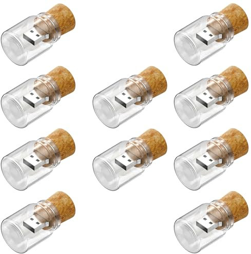 Meiyuexiang 10 Piezas Botella Corcho Vaso 2.0/128MB Cork Glass Bottle Memoria Almacenamiento de Datos USB Flash Pen Drive Memory Stick Vaso Transparente
