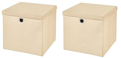 CM3 2 Stück Creme Faltbox 32 x 32 x 32 cm Aufbewahrungsbox faltbar mit Deckel