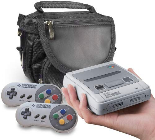 Orzly Snes Mini Bag, Sacoche de Voyage pour Classic Mini Super Nintendo (Version 2017) – Rangez la Console avec Tous Ses Accessoires jusqu'à 2 Manettes et Plus – 3 Modes de Transport – Noir