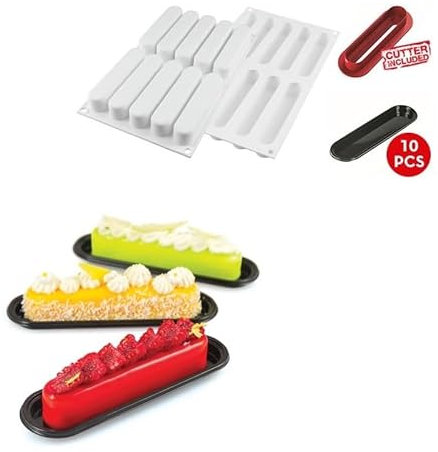 Silikomart Fashion ECLAIR - Molde de silicona (130 x 25 x 25 mm, 10 bandejas y cuchillo)