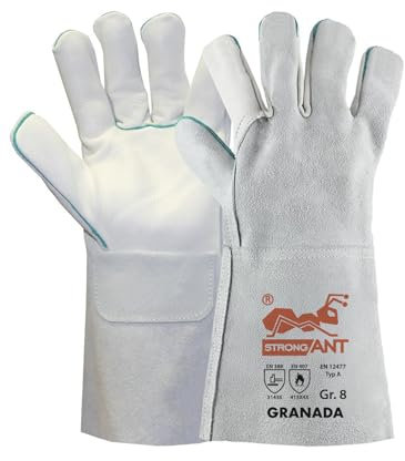 workAnt 6 paia - Profi Guanti di saldatura Guanti da lavoro Guanti di sicurezza per saldatore GRANADA - lunghi - in pelle fiore bovino TÜV GS - grigio - Taglia: 8