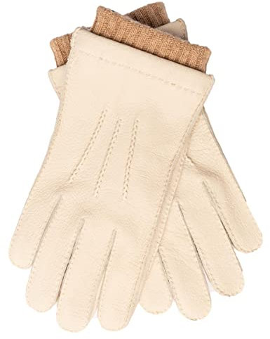 EEM Herren Lederhandschuhe, edles Hirschleder, weiches Futter aus Kaschmir und Wolle, handgenäht, weiß XXL