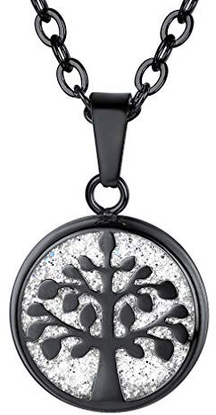 FaithHeart Collier Arbre de Vie Femme,Pendentif Biling Bling Arbre de Vie,Médaillon en Noir avec Chaîne Réglable 55cm Cadeau pour Noel