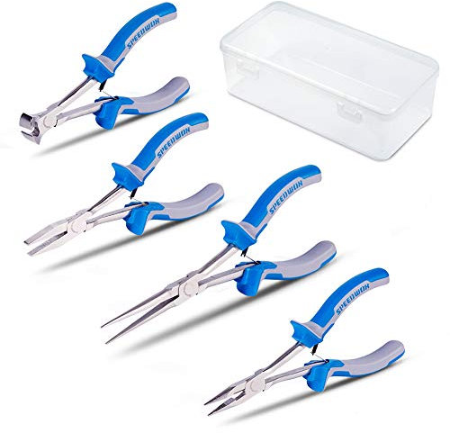 SPEEDWOX Set di pinze a lunga portata con scatola di immagazzinaggio 4 pezzi mini pinze di precisione sottili per gli spazi ristretti difficili da raggiungere alta leva per ridurre gli sforzi