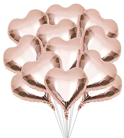 30 pezzi Palloncini cuore 18 pollici, Palloncino foil cuore, Palloncini elio a forma di cuore per feste, compleanni, San Valentino, matrimoni, fidanzamenti. (Oro rosa)