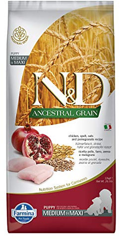 Farmina N&D ANCESTRAL GRAIN Pellets Hundefutter (Trockenfutter, mit hochwertigen Vitaminen und natürliche Antioxidantien, ohne Mais, Zutaten: Huhn, Dinkel, Hafer und Granatapfel, Portionsgröße: 12 kg)