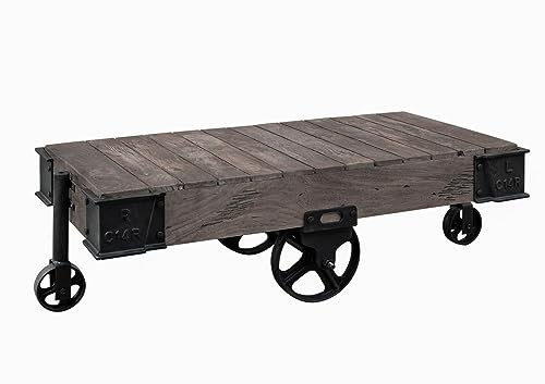 MASSIVMOEBEL24.DE | Railway Couchtisch 120x60x43 Mango, Farbe:grau lackiert, Größe:120x60 cm
