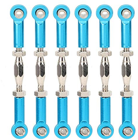 RC Pull Rod, 6Pcs Adjustable Servo Links Tie Rod Aluminum Alloy Turnbuckle Rod Linkage Set for RC Hobby Car Model(Blue)