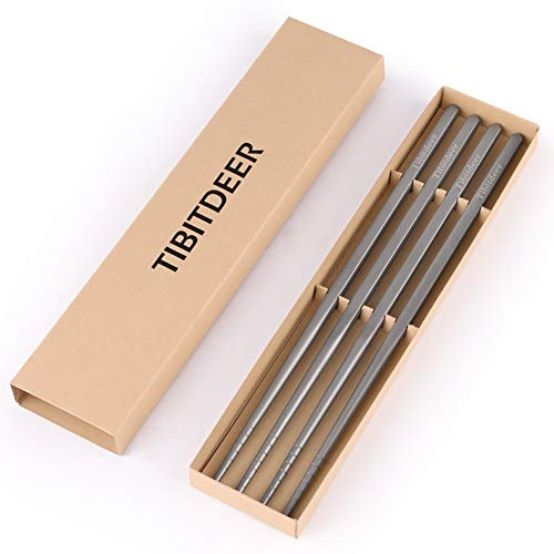 Tibitdeer Palillos Reutilizables de Titanio, 2 Pares, Ultraligeros, Profesionales de 9 1/2 Pulgadas, Aptos para Lavavajillas, Satinado Cepillado