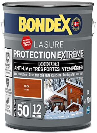 BONDEX - Holzlasur extremer Schutz – UV/Feuchtigkeit – hohe Widerstandsfähigkeit – schnell trocknend – 5 l – Teak
