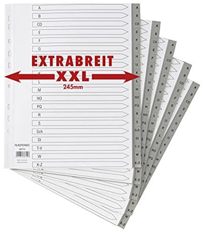 5er Set XXL 20-teiliges Register/Trennblätter extra breit aus PP DIN A4+ mit Buchstaben A-Z, volldeckend + praktischem Deckblatt aus Papier. Trenn-Blätter überbreit für die Ordner-Organisation im Büro