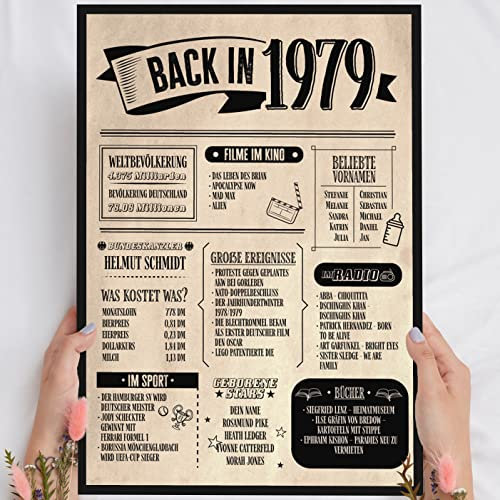 46 Geburtstag Geschenk, Alte Zeitung Holzbild Back in 1979 Vintage personalisierbar zum Hinstellen/Aufhängen opt. beleuchtet, 46 Geburtstag Frau, 46 Geburtstag Mann, 46. Geburtstag, 46 Geburtstag Deko