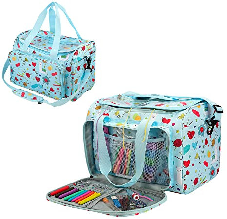JOZEA Aufbewahrungstasche für Wolle, Stricknadeln und häkelnadeln, besonders ultimative Organisation leichtes Garn Tasche für Reisen und unterwegs (hellblau)…