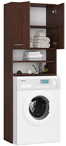 BDW Armoire Haute pour Machine à Laver - Meuble Salle de Bain Rangement - Étagère Machine à Laver - Étagère de Rangement Salle de Bain - 180x64x30cm - Wengé