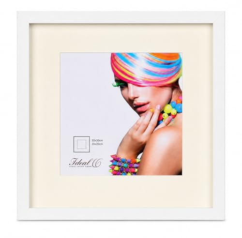 IDEAL TREND 3D Objektrahmen Bilderrahmen mit Passepartout & gehärtetem Glas Holz MDF Rahmen Foto Poster: Farbe: Weiß | Format: 30x30