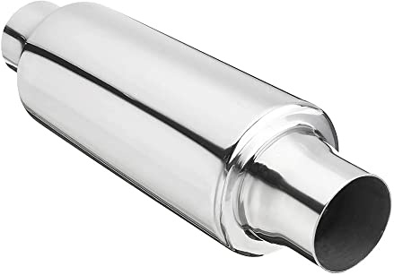 Gerader Auspuffschalldämpfer, Baceyong-Einlass 2,5 Zoll. Ausgang 2,5 Zoll. Universal-Edelstahl-Auspuffschalldämpfer, gerade rund 31 cm/12 in. langer silberner Schalldämpfer