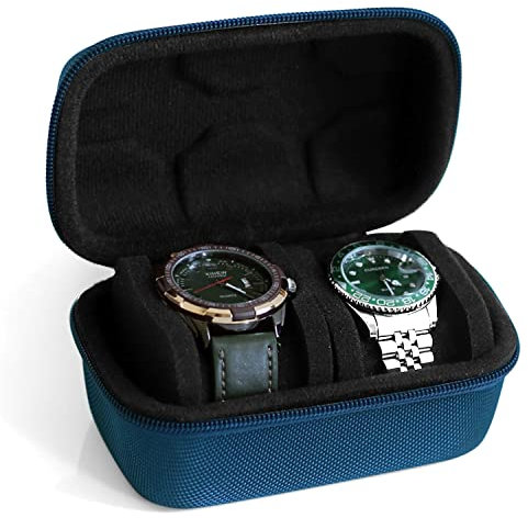 Besforu Scatola organizer per orologi da uomo o donna, custodia da viaggio per 2 orologi, portatile, per orologi da polso e orologi intelligenti fino a 58 mm (blu (2 slot))