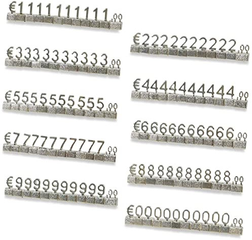 Digital-Preisschilder, 3D-Metallregale, verstellbar, Euro-Euro-Preiswürfel, Set für Shop, Präsentation, Schmuck, Uhren, Geschäft, Büro, Ausstellung, Preismarkierungsetiketten, silberfarben, 10 Stück