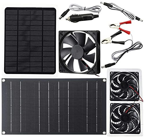 Abbto - Ventilador solar de 3 unidades, 10 W, ventilador de techo a dos aguas con panel solar | Kit de ventilador de ventilación de ventiladores solares impermeables IPX7 para invernadero, barco