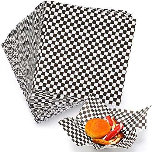 200 Blatt Wachs-Deli-Papierbögen für Lebensmittel, 30.5x30.5 cm, gelb und weiß kariert, trocken gewachst, Deli-Papier, Blatt für Sandwich-Papier, Lebensmittelverpackungen (200, schwarz-weiß)