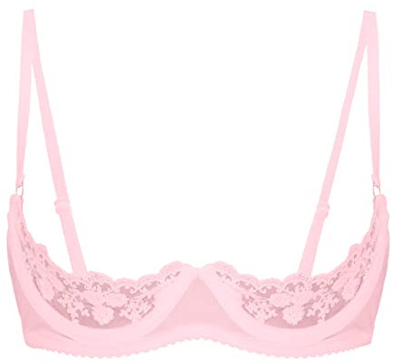 Freebily Femme Dentelle Soutien Gorge Brassière Redresse-Seins Ouverte Push-up Bra Lingerie Coquine à Armature sous-vêtement Nuit Nuisette Underwear Grand Taille Rose L