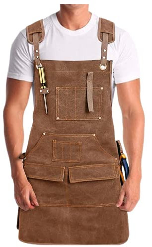 Delantal para Carpintero,Delantal de Trabajo con Bolsillos,Delantal Vaquera Hombre Delantales Barbacoa Lona Vaquera Para Hombres, Ajustable de M a XXL para Carpintería Soldadura Mujer Hombre