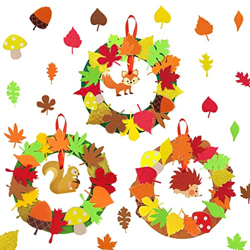 Herbst Basteln für Kinder, 131 Pcs Filz Bastelset für Deko, Kreativsets zum Basteln Kreative Kinder Filz Bastelset für Deko mit Eichhörnchen, Fuchs, Igel für für Jungen Mädchen Festliche Geschenk