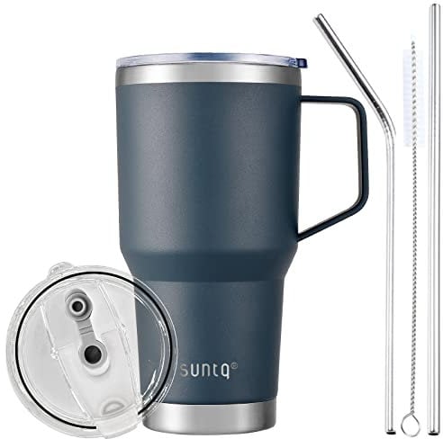 SUNTQ 30oz 850ml Tumbler mit Griff - Wiederverwendbare Reise Kaffee Tasse mit Stroh, Deckel - Doppelwandige Vakuum Isolierte Kaffeetasse - Thermische Tasse aus Edelstahl (Marineblau)