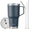 SUNTQ 30oz Vaso de 850ml con asa - Taza de café de viaje reutilizable con paja, tapa - Taza de café aislada al vacío de doble pared - Taza térmica de acero inoxidable (azul marino)