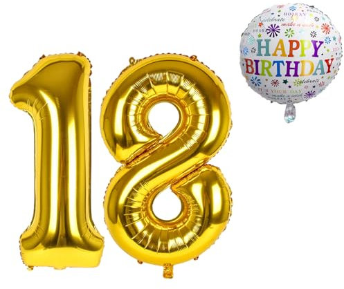 Palloncino Numero 18 • SET Palloncini giganti XXL • 101cm + Palloncino 45 cm + nastro decorativo 5M • Elio adatto • Riutilizzabile • Palloncini 18 anni • Decorazioni Compleanno Palloncini Compleanno