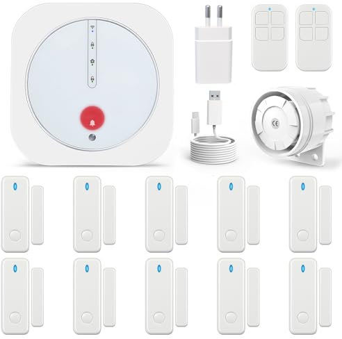 UMEIMA Allarme casa Senza fili, Wifi Antifurto casa (Wi-Fi 5GHz, 2.4GHz), Sistema di Allarme Senza fili con APP, Kit 16 Pezzi: Hub, Sensori Finestra, Telecomando per Garage, Ufficio, Lavora con Alexa