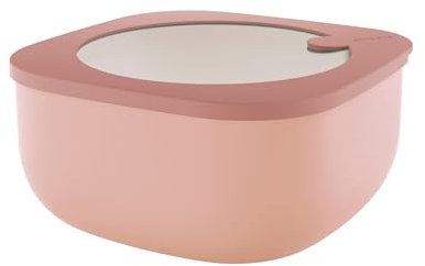 Guzzini - Kitchen Active Design, STORE&MORE BIO, Récipients hermétiques bas pour réfrigérateur/congélateur/four à micro-ondes (L) - Rose Fleur de Pêcher, 19,5 x 19,5 x h9,3 cm | 1900 cc - 170721251