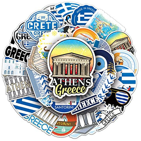 Greece Aufkleber für Laptop (50 PCS),Geschenk für Kinder Jugendliche Erwachsene Jungen,Greece Stickers Wasserdicht Vinyl Aufkleber für Scrapbook,Skateboard,Auto,Gepäck