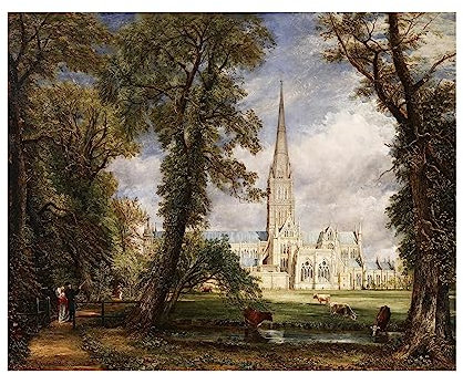 ZZPT John Constable Leinwand-Kunstdrucke – Salisbury Cathedral From the Bishop's Garden Poster – Realismus Vintage Landschaft Leinwand Wandkunst für Büro, Wohnzimmer Heimdekoration ungerahmt (30 x 38