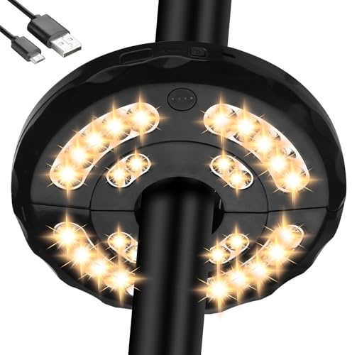 INKEER Luce per ombrellone a doppia potenza, ricaricabile e a batteria, 3 modalità di illuminazione, senza fili, per ombrelloni da terrazza e campeggio (4 batterie AA non incluse)
