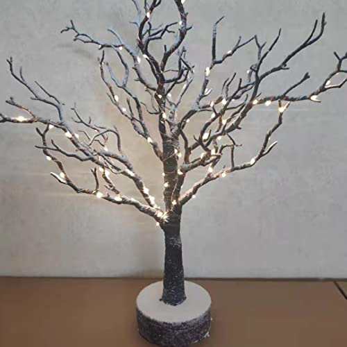 60CM Artificial Trees Twig Tree Glitter Twig Christmas Tree with White Snow Effect Fairy Tree Table Lamp for Wedding Halloween Christmas Table Centrepiece Decoration Xmas Home Decor (brown)