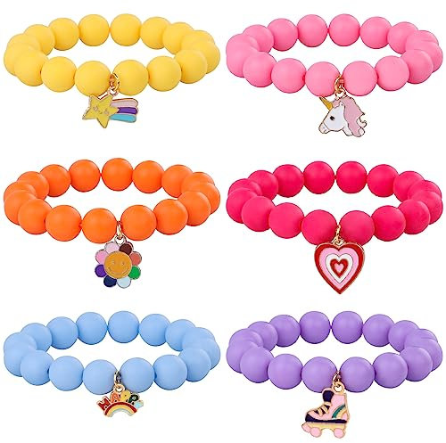 HLenyoy 6 pezzi Ragazze Colorful Beaded Bracciali Unicorno Cuore Arcobaleno Bracciali Elastici Bracciali Amicizia