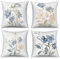 ASDCXZ Blume Kissenbezug 45x45 cm 4er Set, Aquarell Blau Rosa Blume Blätter Sofa Dekokissen Kissenbezüge Kissenhülle Waschbar Polyester Flachs Textil Outdoor Polster Kopfkissenbezug Kissen Bezug