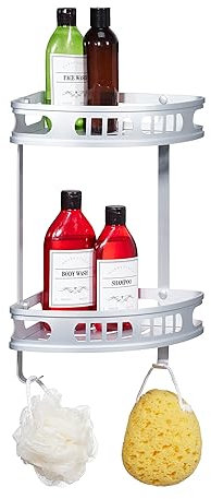 Relaxdays Portaoggetti Doccia Angolare Senza Foratura Mensola Bagno in Metallo, Anti-Ruggine Porta Oggetti da Parete, Alluminio, 39x30x23 cm