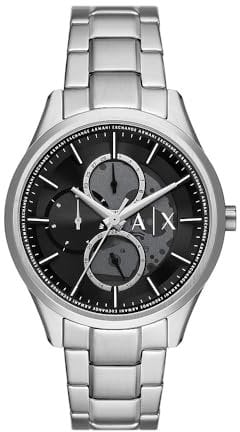 Armani Exchange Orologio da Uomo, Movimento Multifunzione, Acciaio Inossidabile, con Cassa da 42 mm e Cinturino in Pelle o Acciaio, D'argento