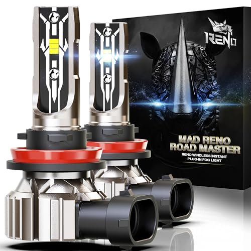 RENO H11 Bulb, Fanless In Line 6500K Cool White H9 H8 Fog Bulbs, Pack of 2