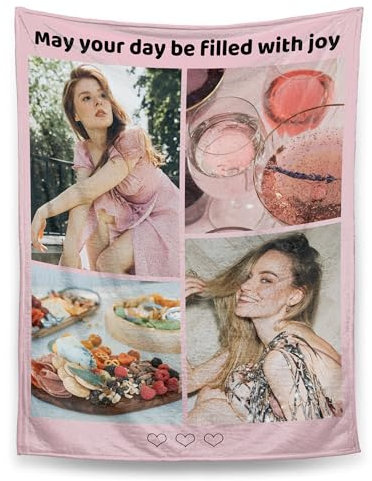 Yihariye Personalisierte Decke, Decke mit Foto und Text, Babydecke, Personalisierte Geburtstags, Gestalten Sie Foto-Geschenke für Mama, Papa, Kinder, Paare, Freunde, Hunde (4 Fotos)