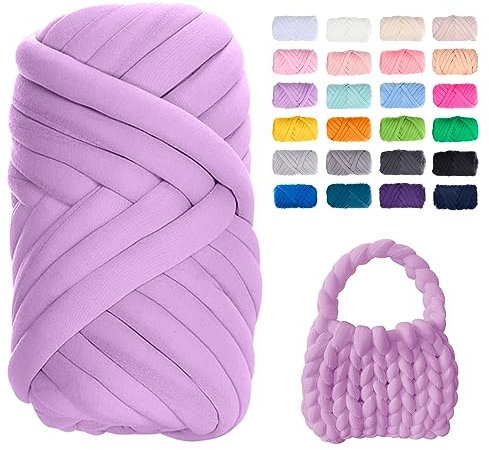 Uiopa Filato Gigante Viola Chiaro, 500g Filo Cotone Grosso Tubolare a Mano, Gomitolo di Filato Chunky Yarn per Borse, Coperte, Cestini, Nidi di Animali Domestici, Artigianato Fai-da-Te