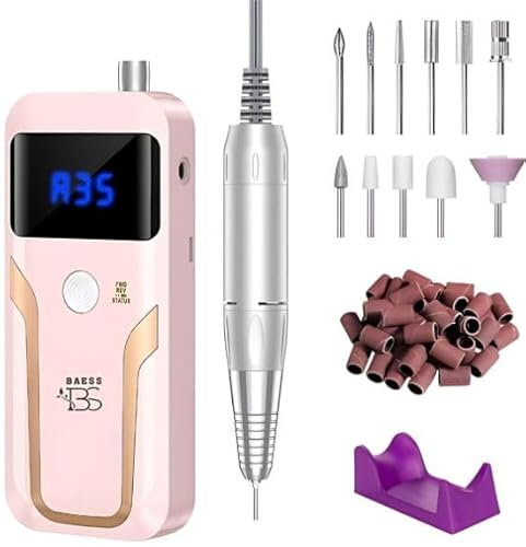 Baess PediPro Elektrische Nagelfeile - Drahtlose Nagelfräser - 35.000 RPM - Maniküre und Pediküre Set - 11 Bits und 25 Schleifrollen - Nail Drill (Rosa)